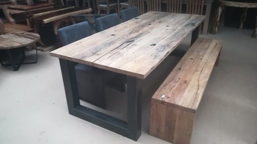 Oud eiken wagonplanken tafel - Afbeelding 2