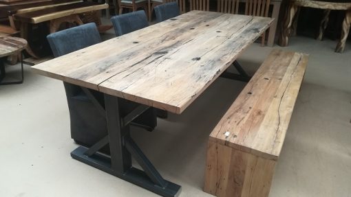 Oud eiken wagonplanken tafel