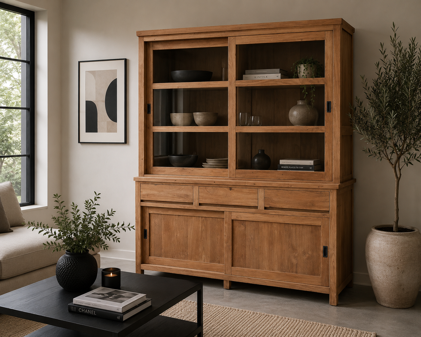 Strakke teak buffetkast 180 cm