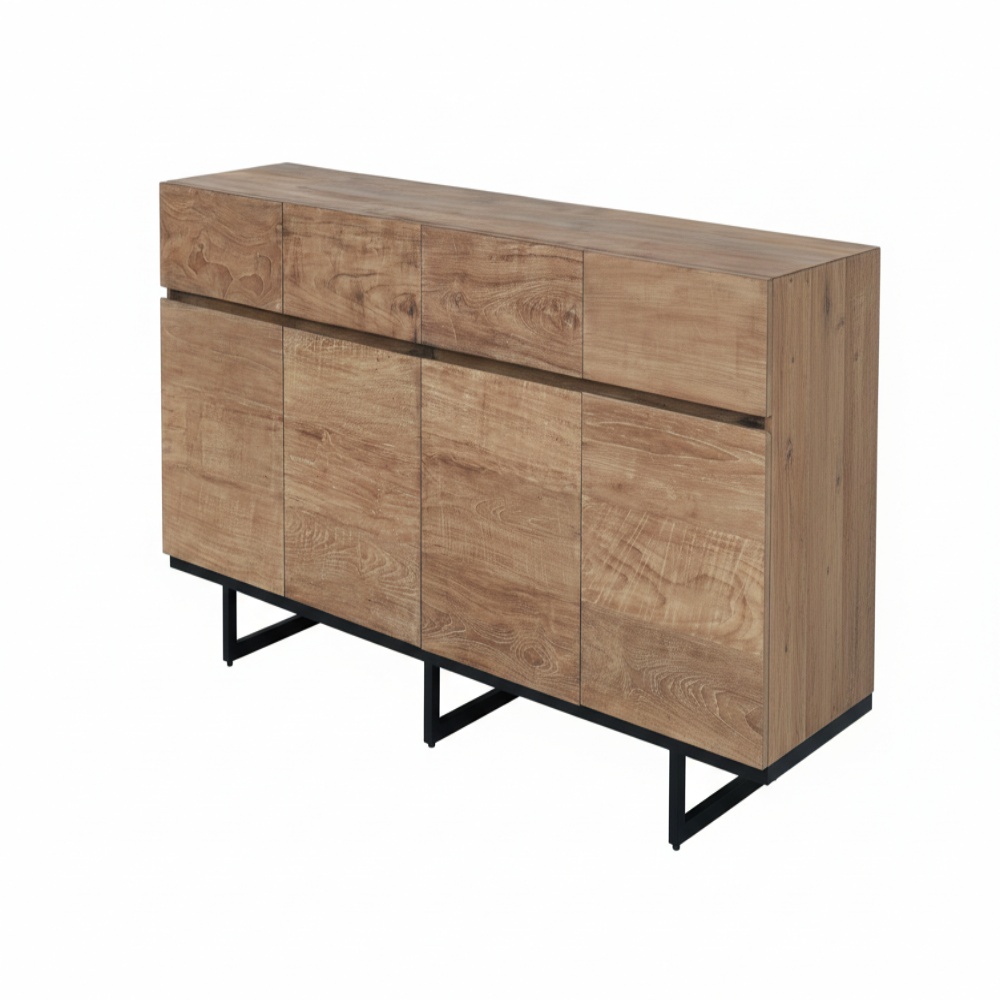 Dressoir met zwart stalen poten en matzwarte binnenkant (220 cm)