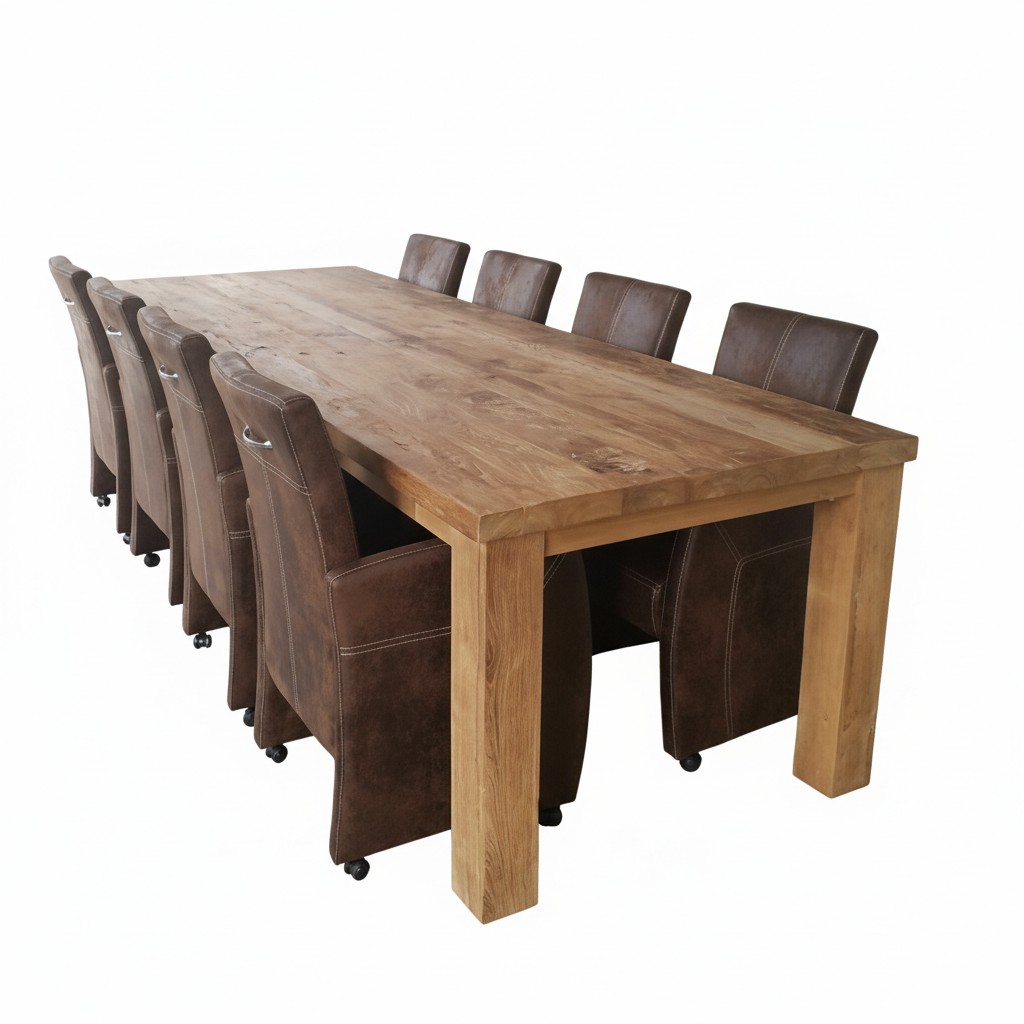 Teak eettafel 300×100 cm met 5 cm blad