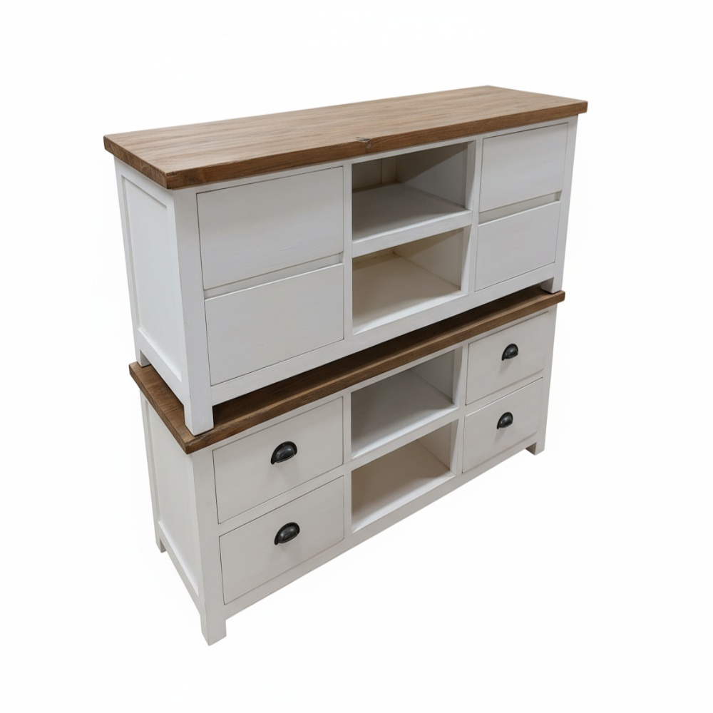 Wit tv-meubel met teakhouten blad (160 cm)